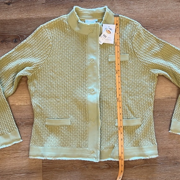 Talbots Sweater Jacket 100% Cotton Sage Green Large - Picture 10 of 12